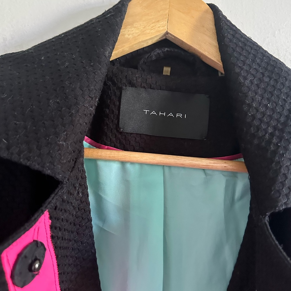 TAHARI Black Cotton Blend Textured 3/4 Sleeve Coat size XS - Picture 10 of 13